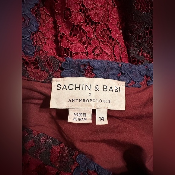 Anthro Sachin & Babi Lace Handkerchief Asymmetric Midi Skirt size 14 Red Blue - Picture 6 of 7